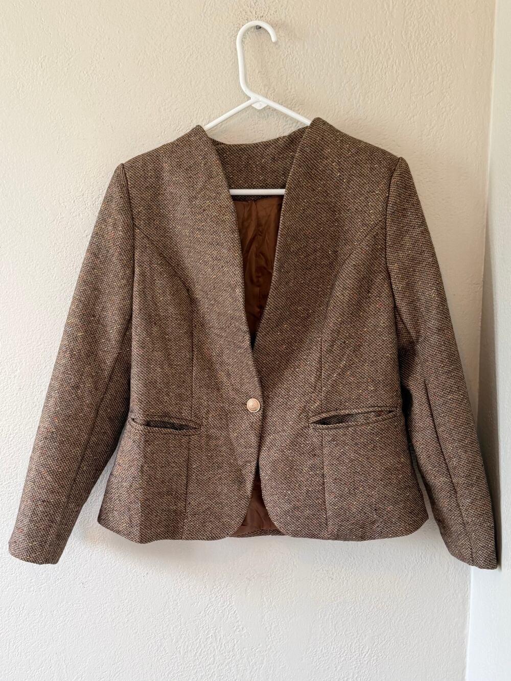 Women's Fall Tan Speckled Colored Dress Coat Jacket Blazer Sz L
